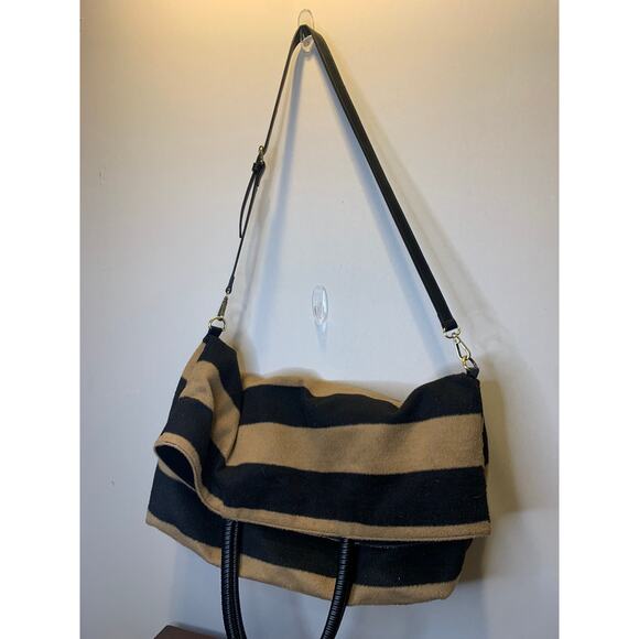 Anthropologie Striped Fuzzy Tote Bag  pouch included - Picture 9 of 13